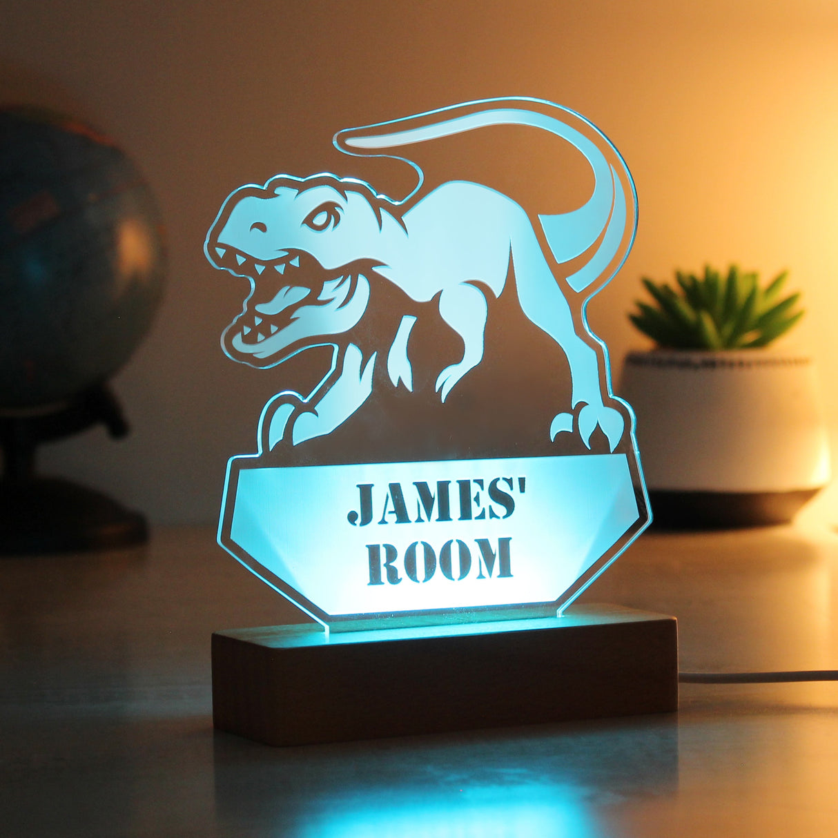 Personalised Dinosaur Wooden Based LED Light: 1 - LED Lighting By Gift Moments