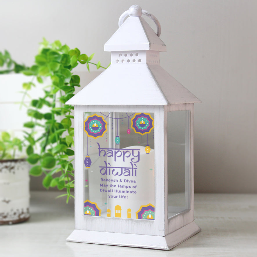 Personalised Diwali White Lantern: 3 - LED Lighting By Gift Moments