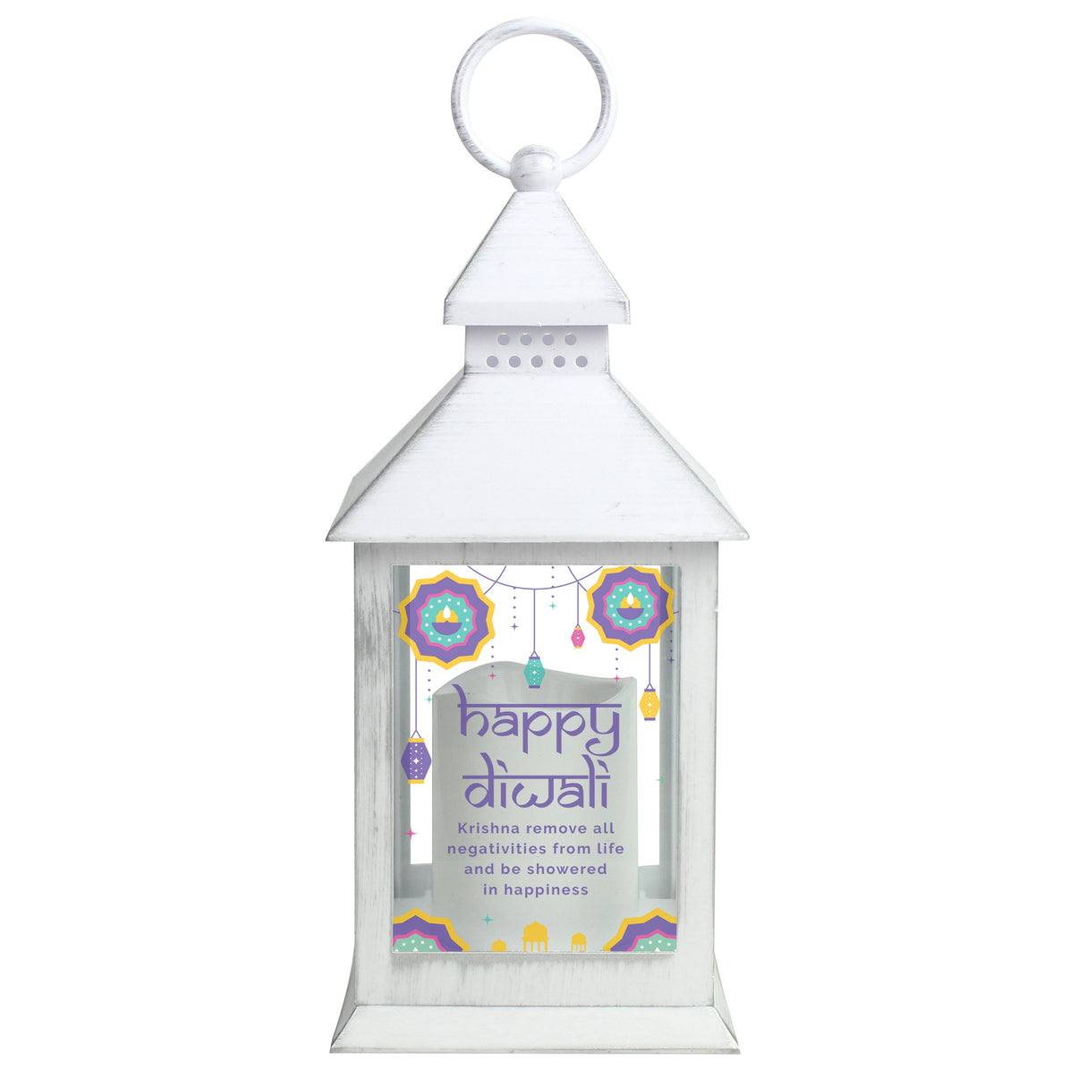Personalised Diwali White Lantern: 5 - LED Lighting By Gift Moments