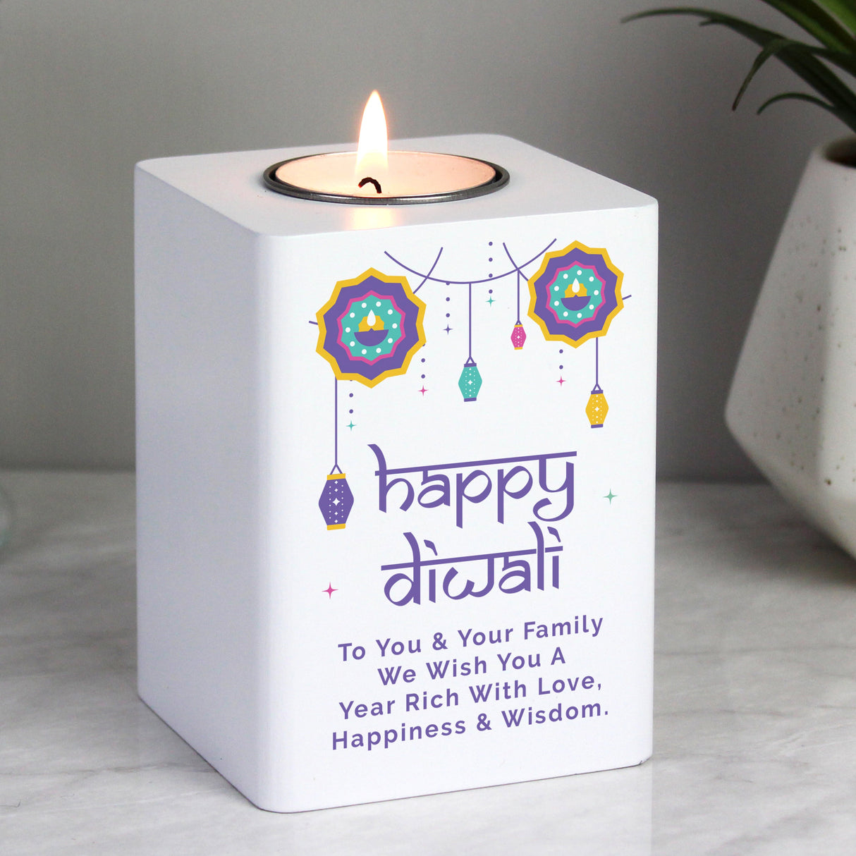 Personalised Diwali Wooden Tealight Holder: 2 - Candle Holders By Gift Moments