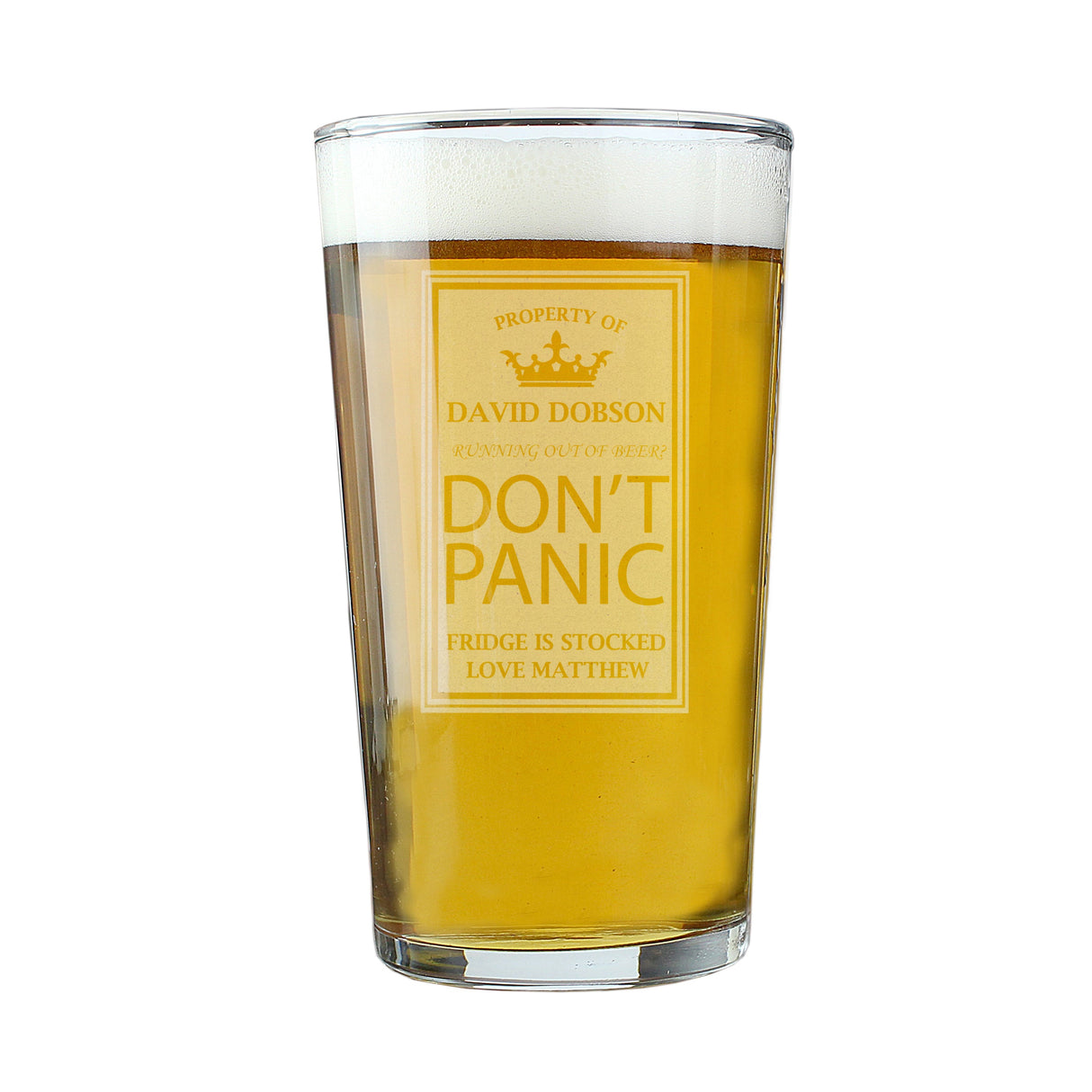 Personalised Don’t Panic Pint Glass: 3 - Beer Glasses By Gift Moments