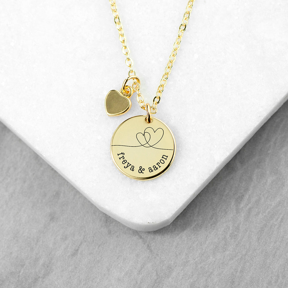 Personalised Dual Hearts Heart & Disc Necklaces: 1 - Gold - Necklaces By Gift Moments