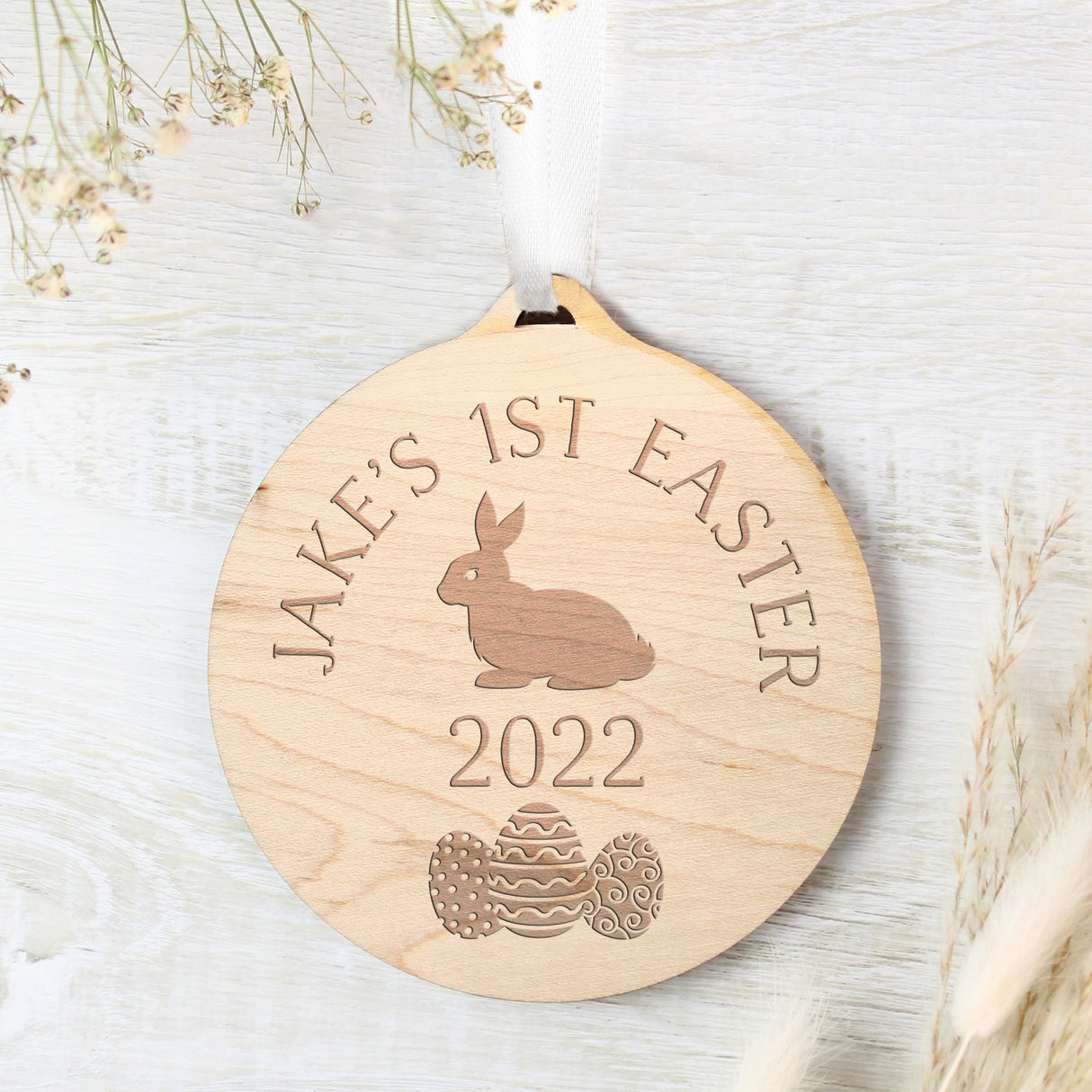 Personalised Easter Bunny Round Wooden Decoration - Shop Decorations At Gift Moments - 6