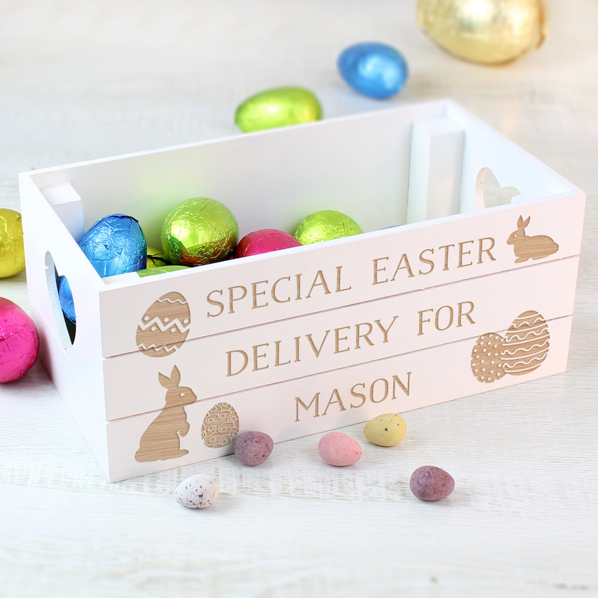 Personalised Easter Bunny Small Wooden Crate: 2 - Storage By Gift Moments