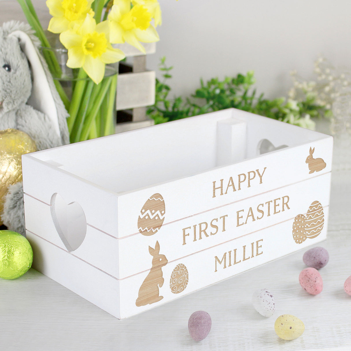Personalised Easter Bunny Small Wooden Crate: 3 - Storage By Gift Moments