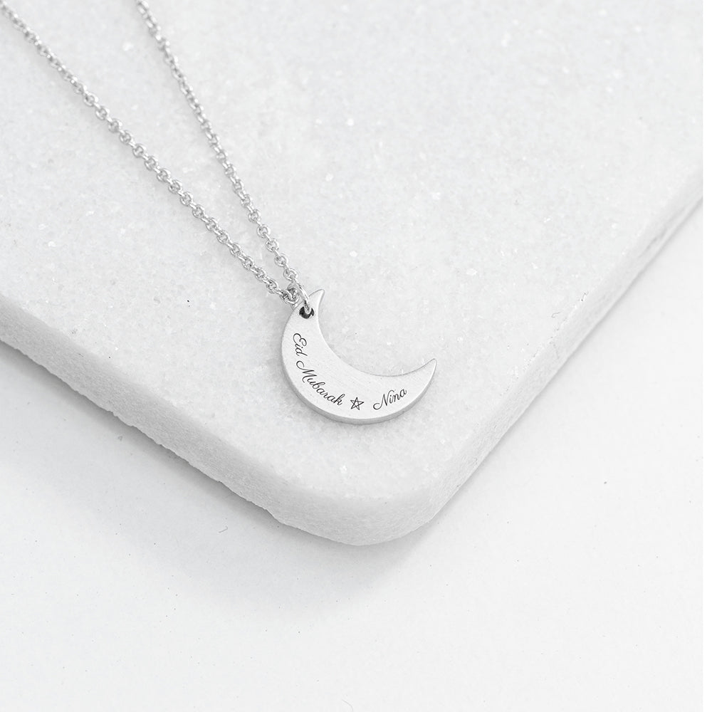 Personalised Eid Mubarak Crescent Moon Necklaces: 5 - Silver - Necklaces By Gift Moments