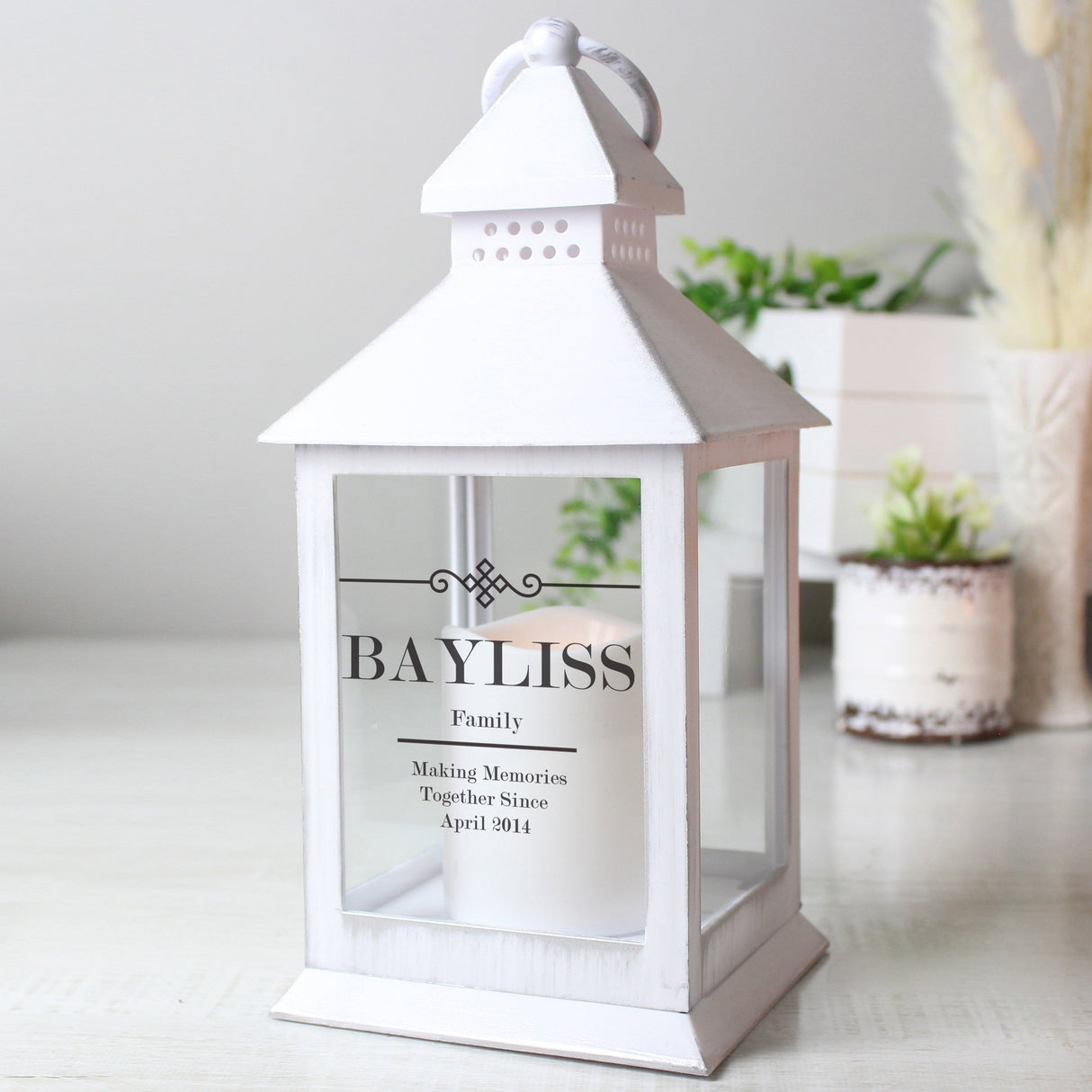 Personalised Elegant Diamond White Lantern: 3 - LED Lighting By Gift Moments