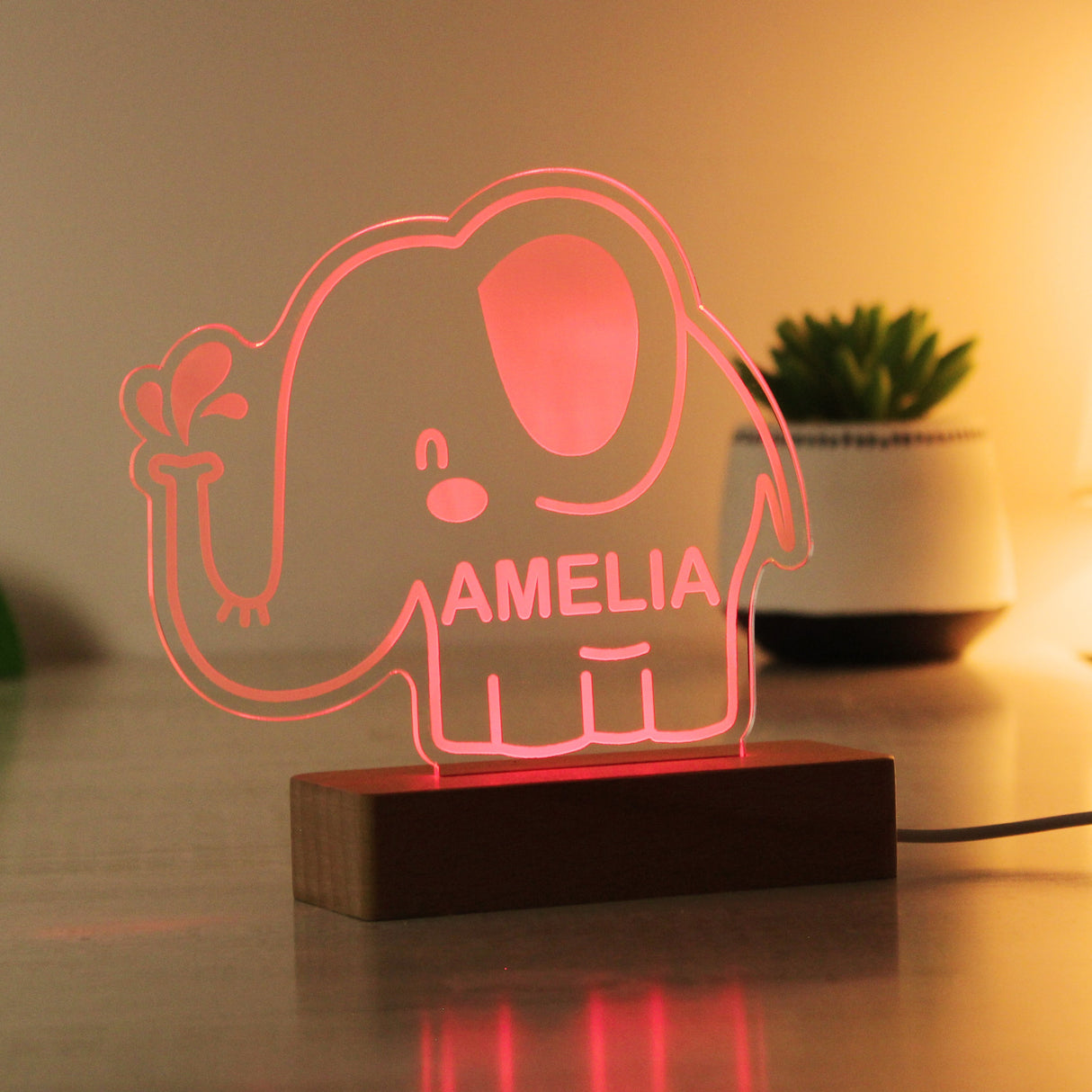 Personalised Elephant Wooden Based LED Light - Shop LED Lighting At Gift Moments - 7