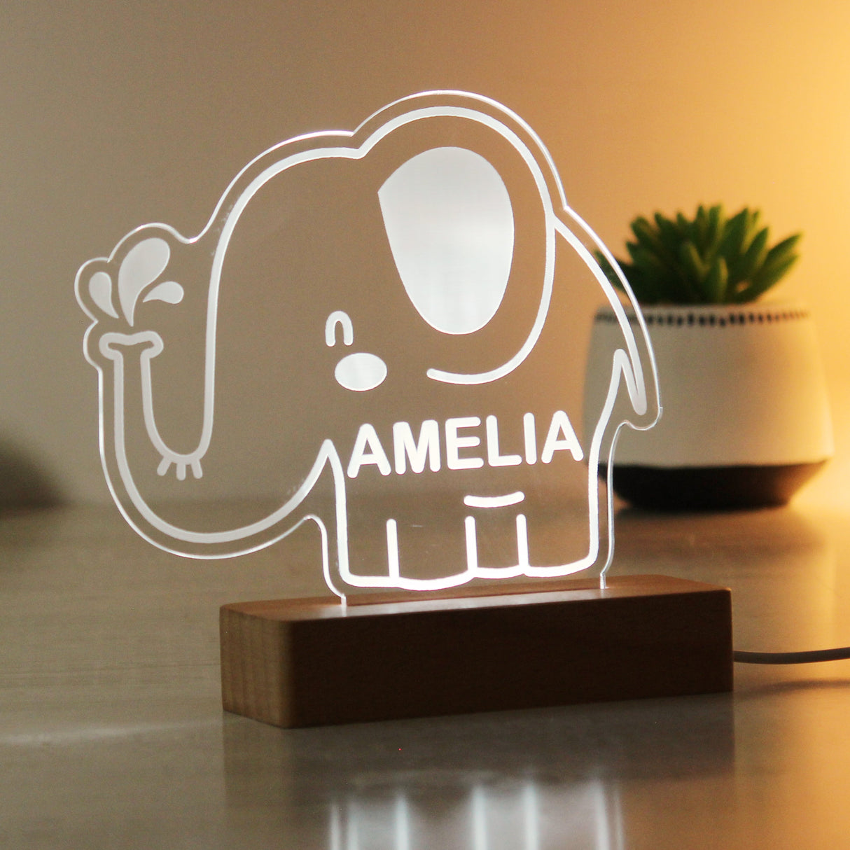 Personalised Elephant Wooden Based LED Light - Shop LED Lighting At Gift Moments - 8