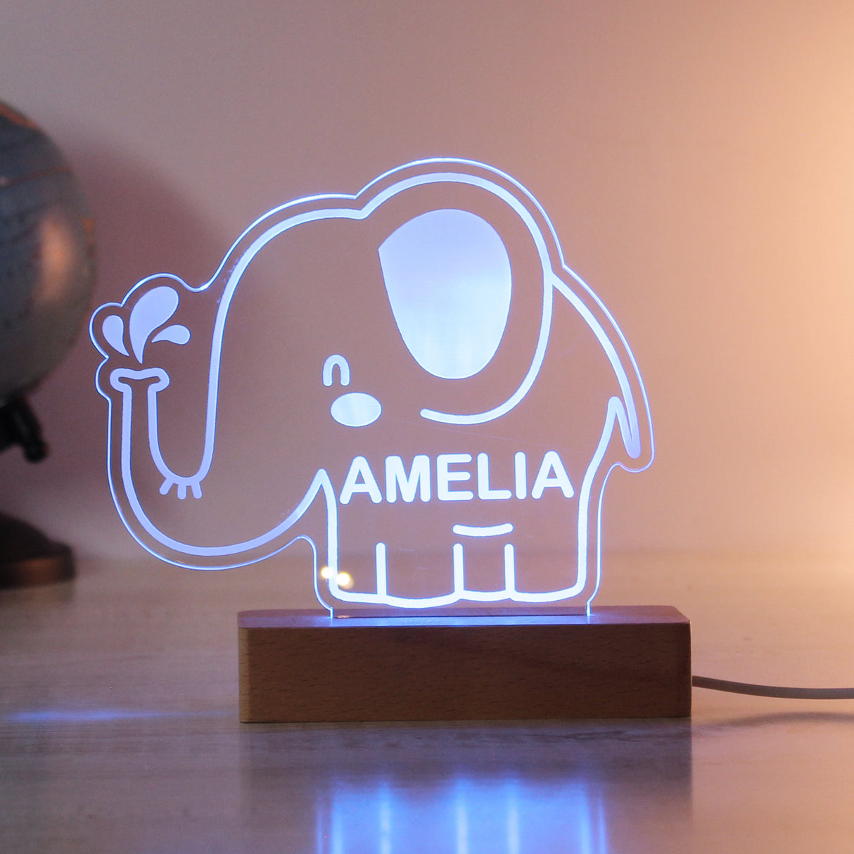 Personalised Elephant Wooden Based LED Light - Shop LED Lighting At Gift Moments - 5