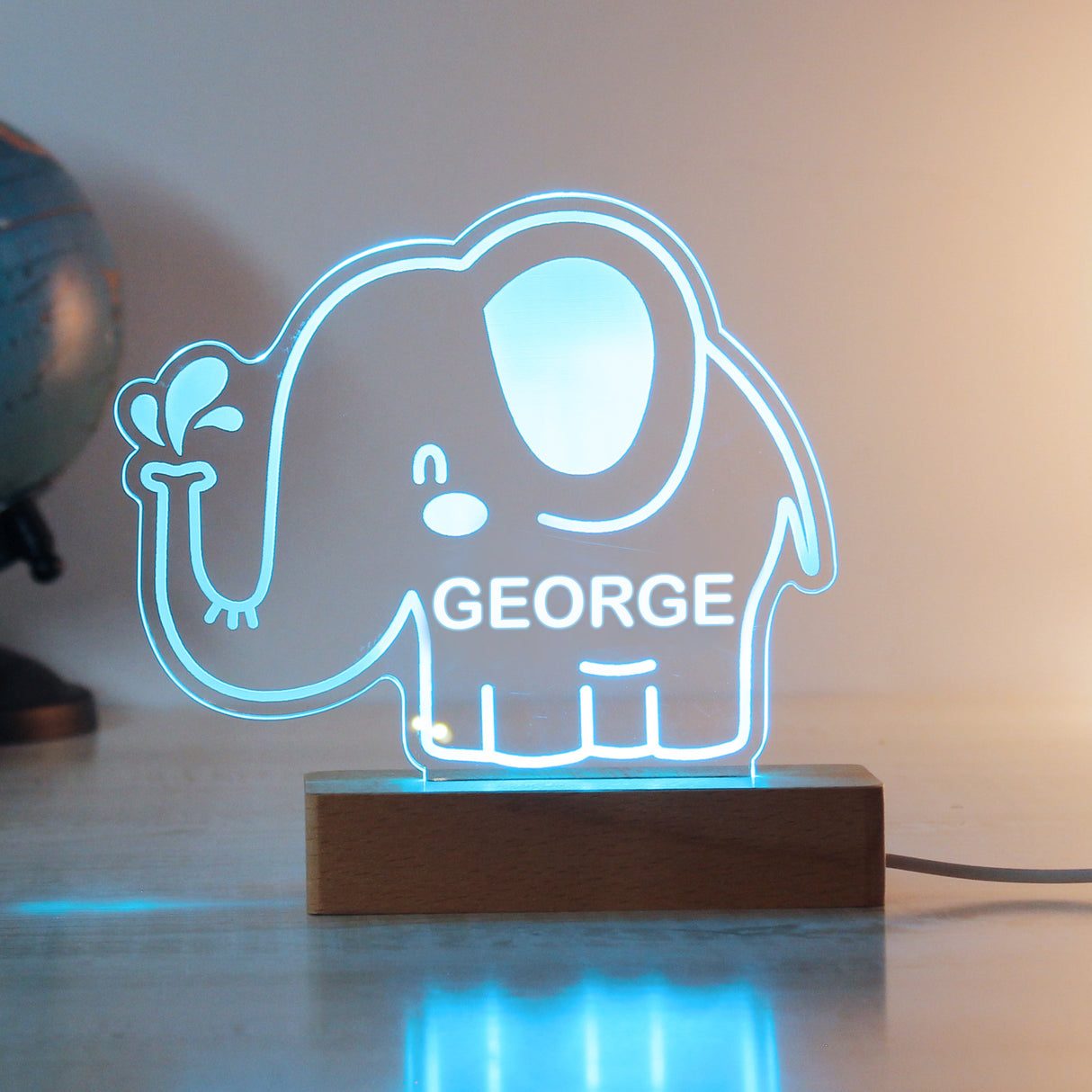 Personalised Elephant Wooden Based LED Light - Shop LED Lighting At Gift Moments - 2