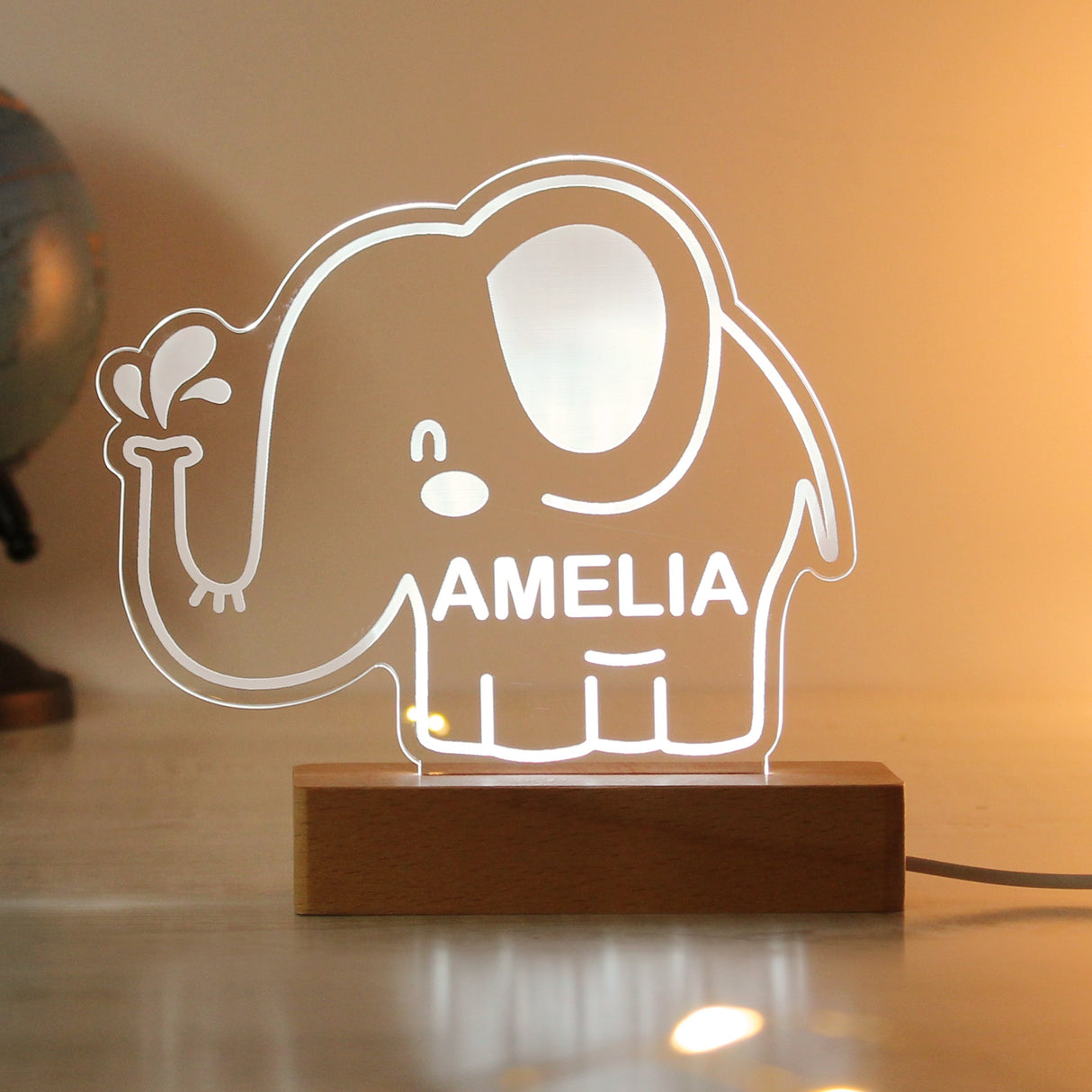 Personalised Elephant Wooden Based LED Light - Shop LED Lighting At Gift Moments - 1