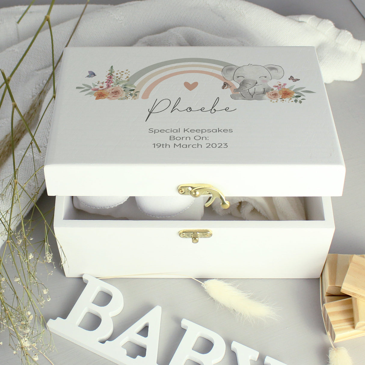Personalised Elephant Wooden Keepsake Box: 3 - Keepsake Boxes By Gift Moments