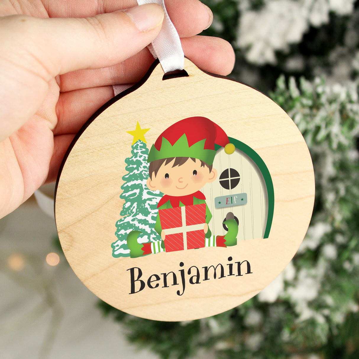 Personalised Elf Round Wooden Decoration - Shop Christmas Decorations At Gift Moments - 4