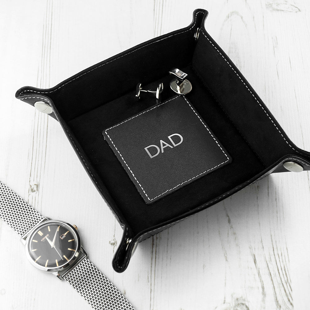 Personalised Embossed Luxury Leather Valet Trays: 6 - Silver Foil Debossed / Black - Storage By Gift Moments