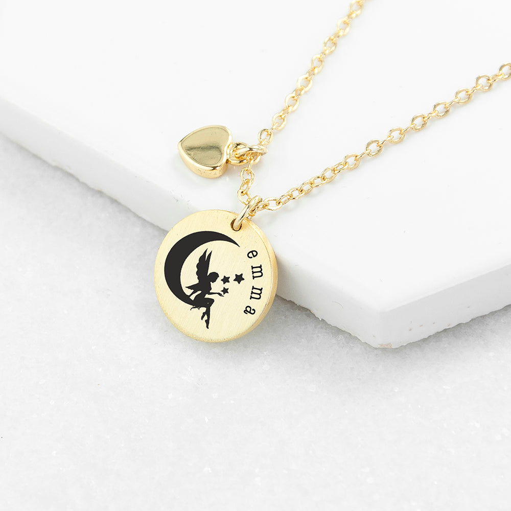 Personalised Enchanting Fairy Heart & Disc Necklaces: 1 - Gold - Necklaces By Gift Moments