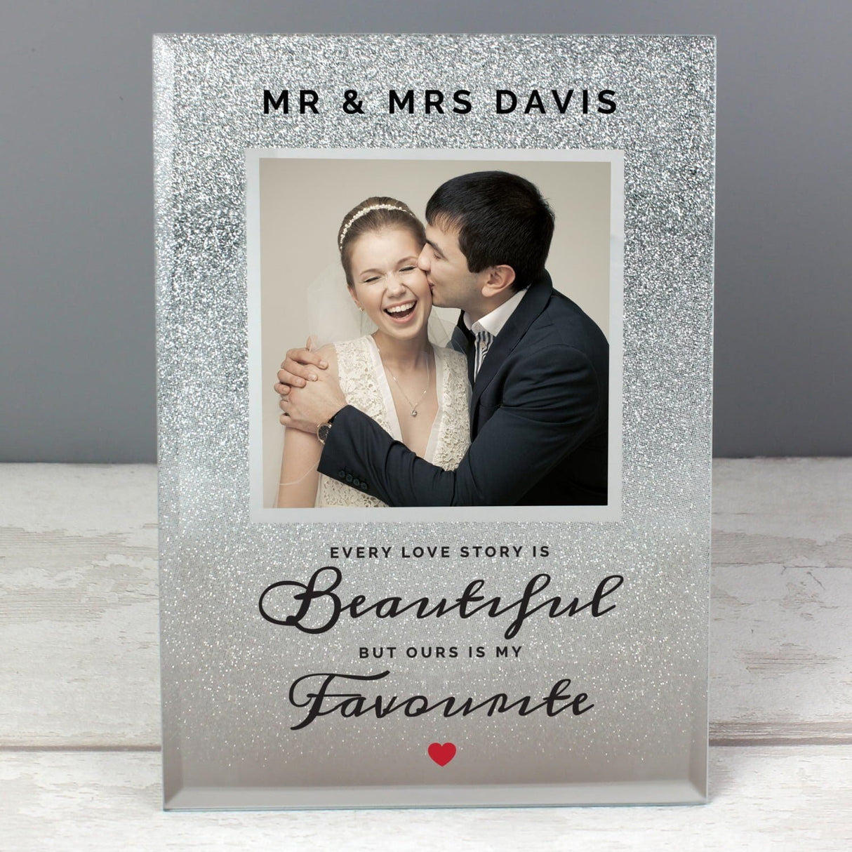 Personalised Every Love Story Is Beautiful 4x4 Glitter Glass Photo Frame - Shop Photo Frames At Gift Moments - 1