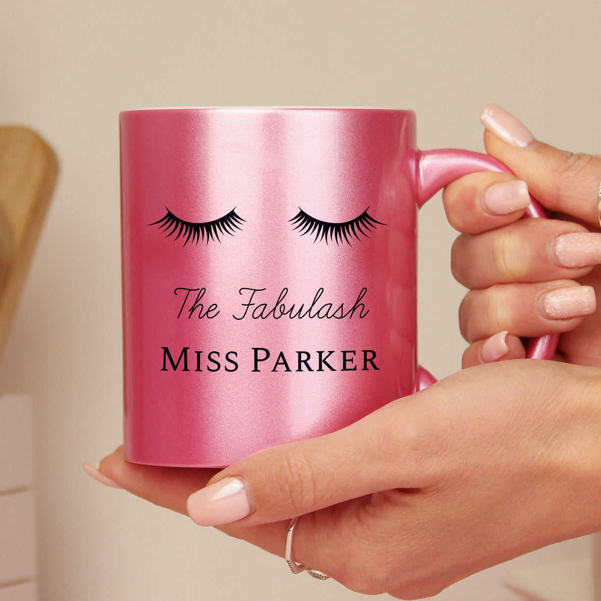 Personalised Eyelashes Pink Glitter Mug: 7 - Mugs By Gift Moments