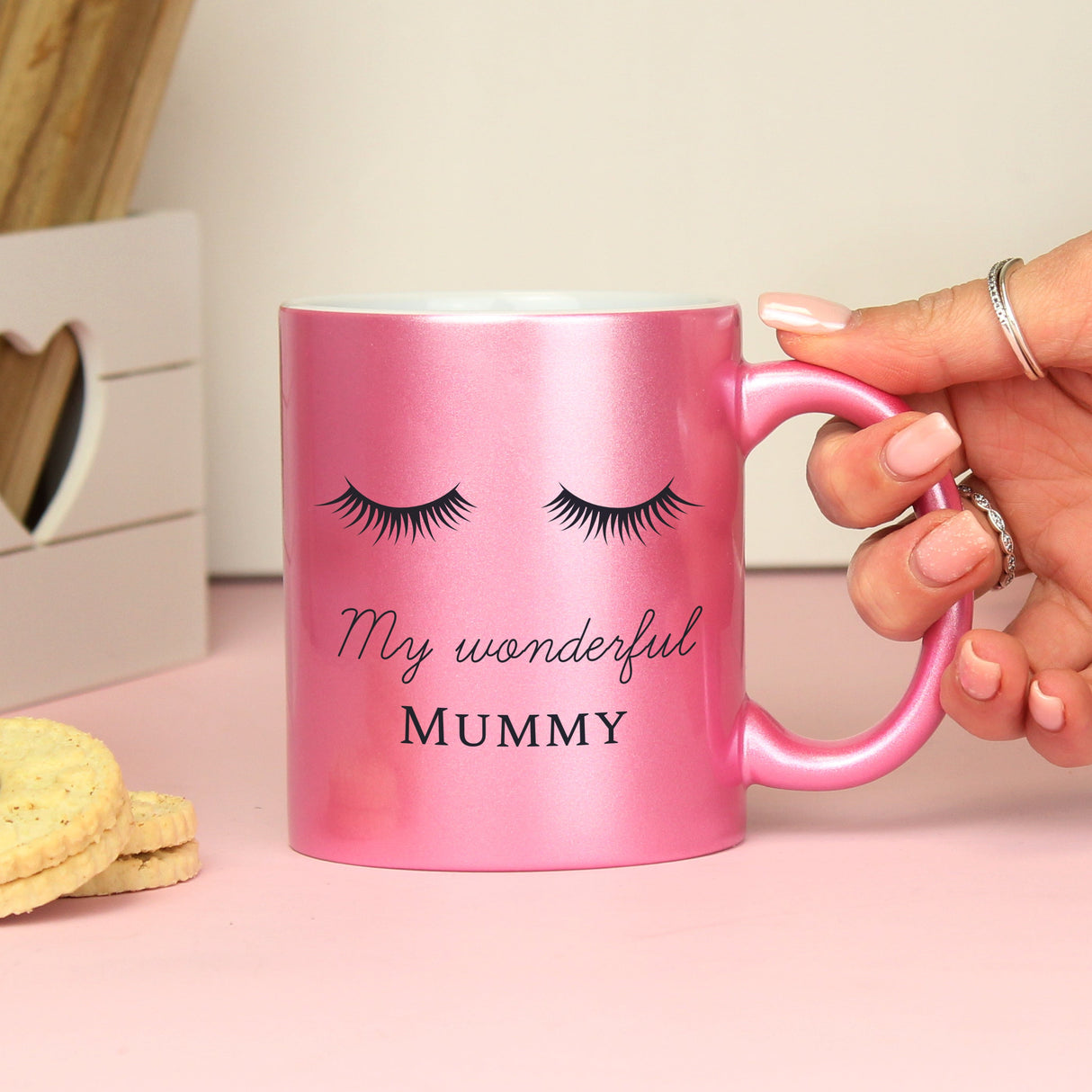 Personalised Eyelashes Pink Glitter Mug: 1 - Mugs By Gift Moments