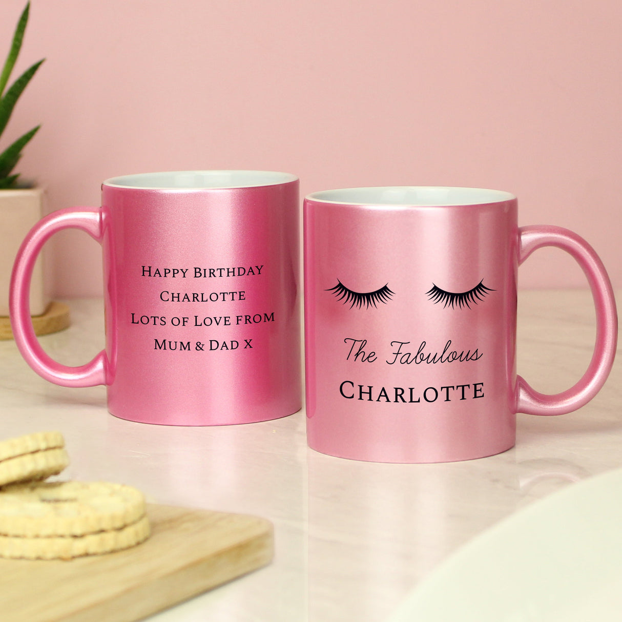 Personalised Eyelashes Pink Glitter Mug: 2 - Mugs By Gift Moments