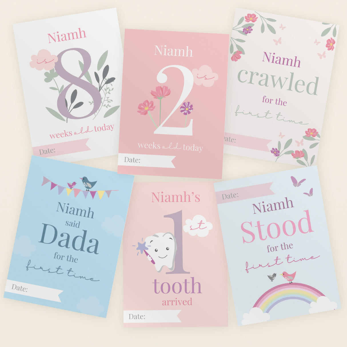 Personalised Fairy Princess Baby Milestone Cards: 6 - Keepsakes By Gift Moments
