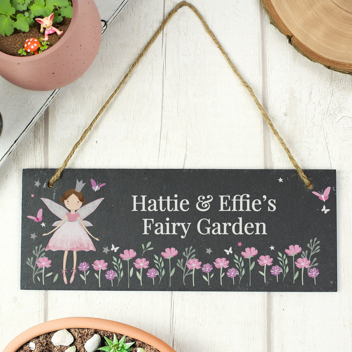 Personalised Fairy Princess Garden Hanging Slate Sign: 2 - Signs & Plaques By Gift Moments