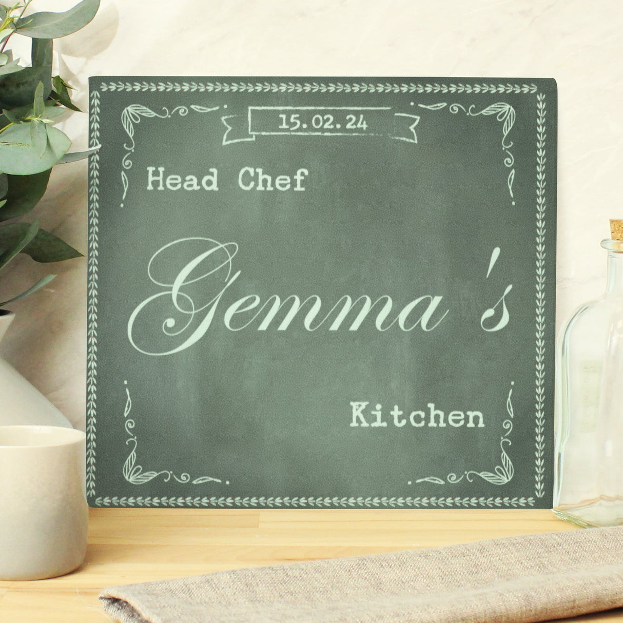 Personalised Family Chalk Glass Chopping Board/Worktop Saver: 6 - Chopping Boards By Gift Moments