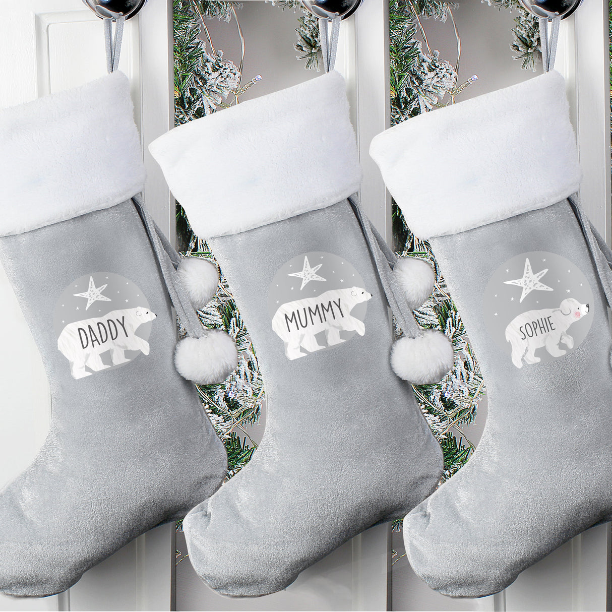 Personalised Family Polar Bear Silver Grey Stockings: 1 - Christmas Stockings By Gift Moments