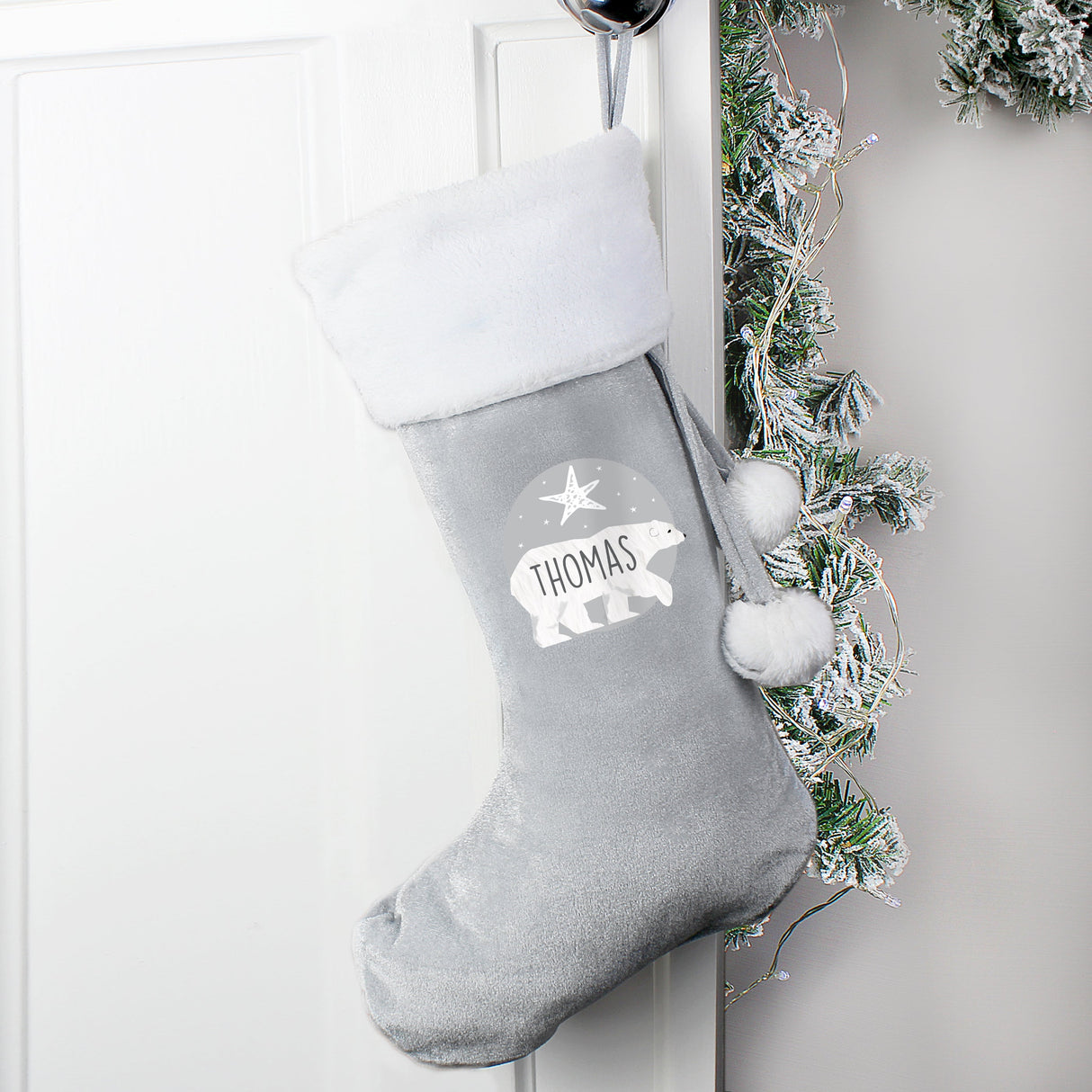 Personalised Family Polar Bear Silver Grey Stockings: 6 - Christmas Stockings By Gift Moments