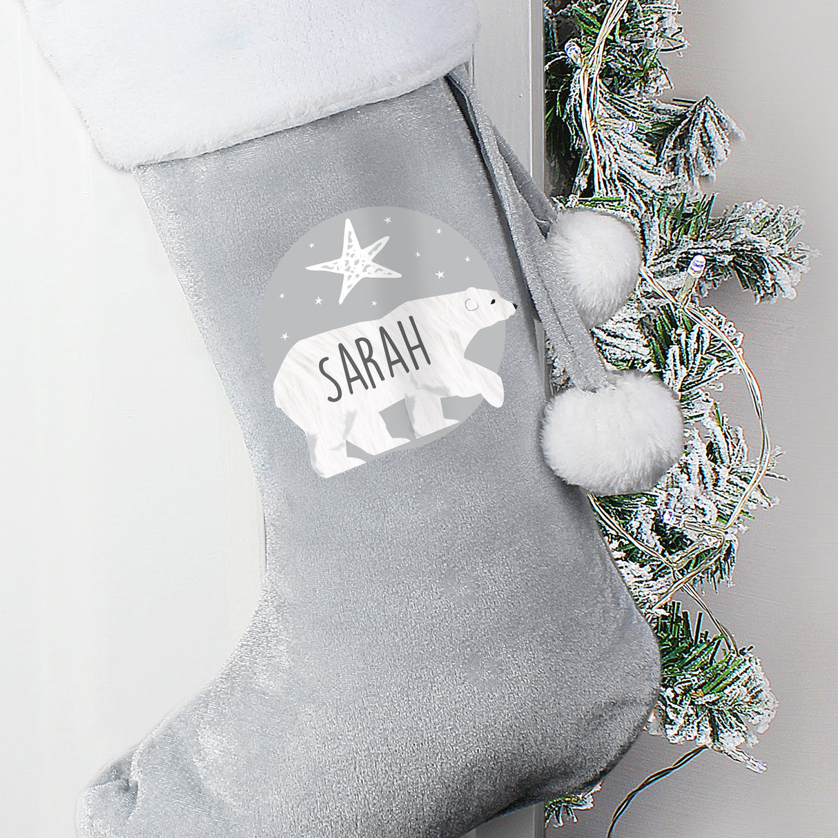 Personalised Family Polar Bear Silver Grey Stockings: 4 - Adult Bear - Christmas Stockings By Gift Moments