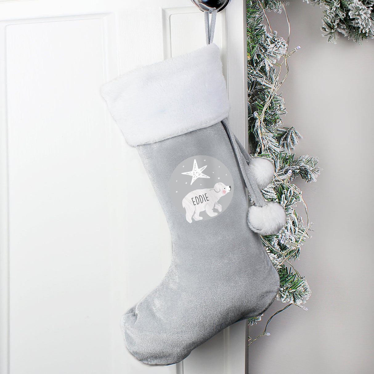 Personalised Family Polar Bear Silver Grey Stockings: 7 - Baby Bear - Christmas Stockings By Gift Moments