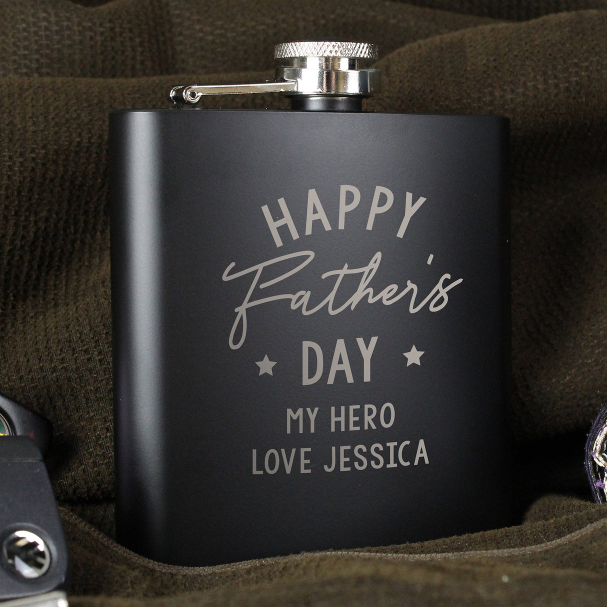 Personalised Father’s Day Black Hip Flask: 1 - Hip Flasks By Gift Moments
