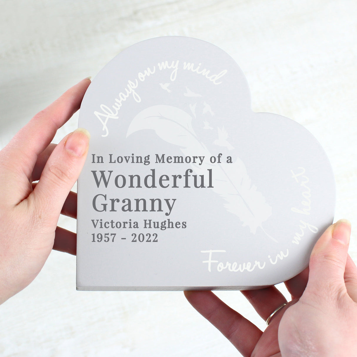 Personalised Feather Free Standing Heart Ornament: 3 - Memorials By Gift Moments