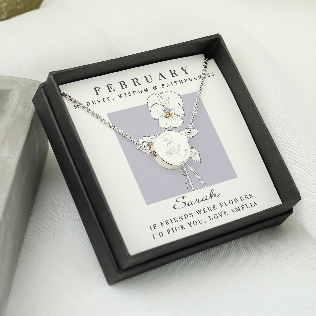 Personalised February Birth Flower Necklace and Box: 3 - Necklaces By Gift Moments