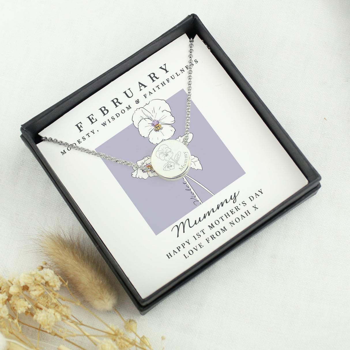 Personalised February Birth Flower Necklace and Box: 2 - Necklaces By Gift Moments
