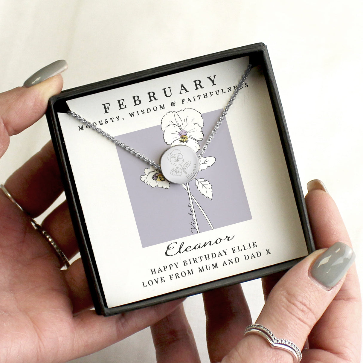 Personalised February Birth Flower Necklace and Box: 1 - Necklaces By Gift Moments