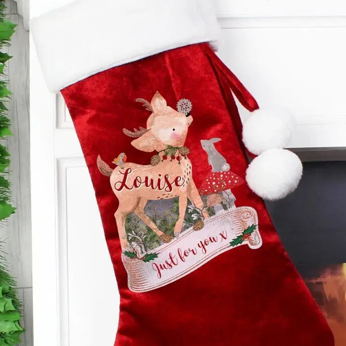 Personalised Festive Fawn Luxury Red Stocking: 2 - Christmas Stockings By Gift Moments