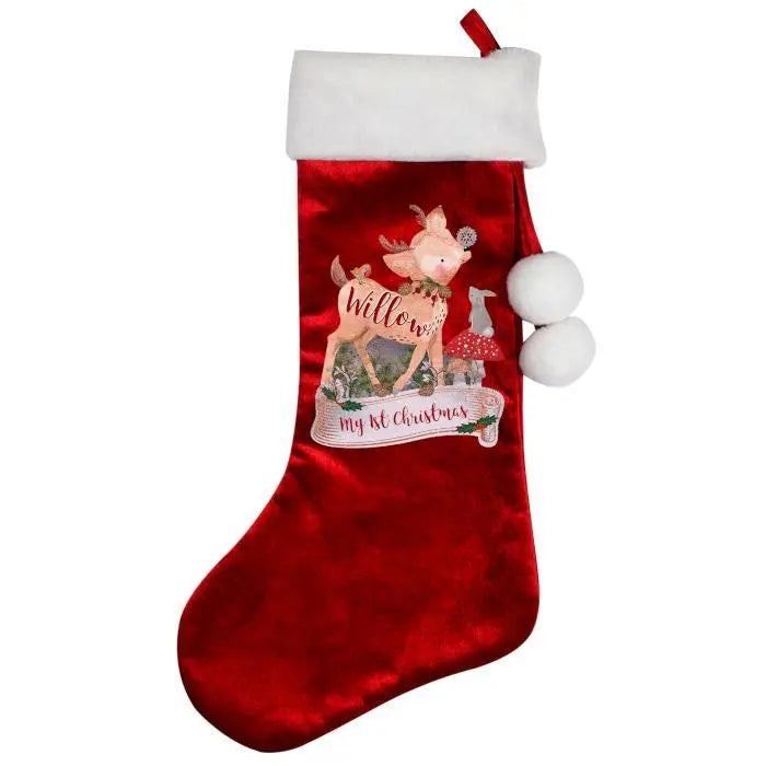 Personalised Festive Fawn Luxury Red Stocking: 4 - Christmas Stockings By Gift Moments