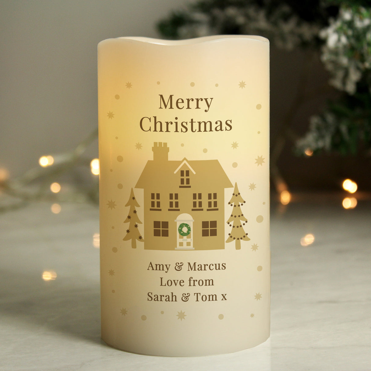 Personalised Festive Village LED Candle: 3 - LED Lighting By Gift Moments