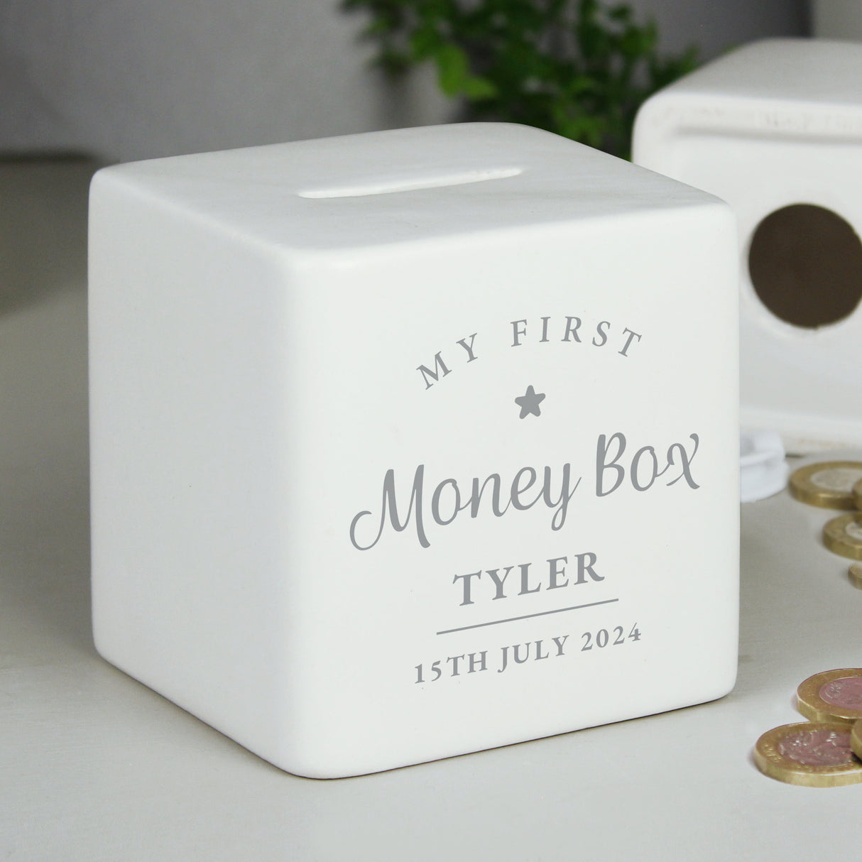 Personalised My First Ceramic Square Money Box: 6 - Money Boxes By Gift Moments