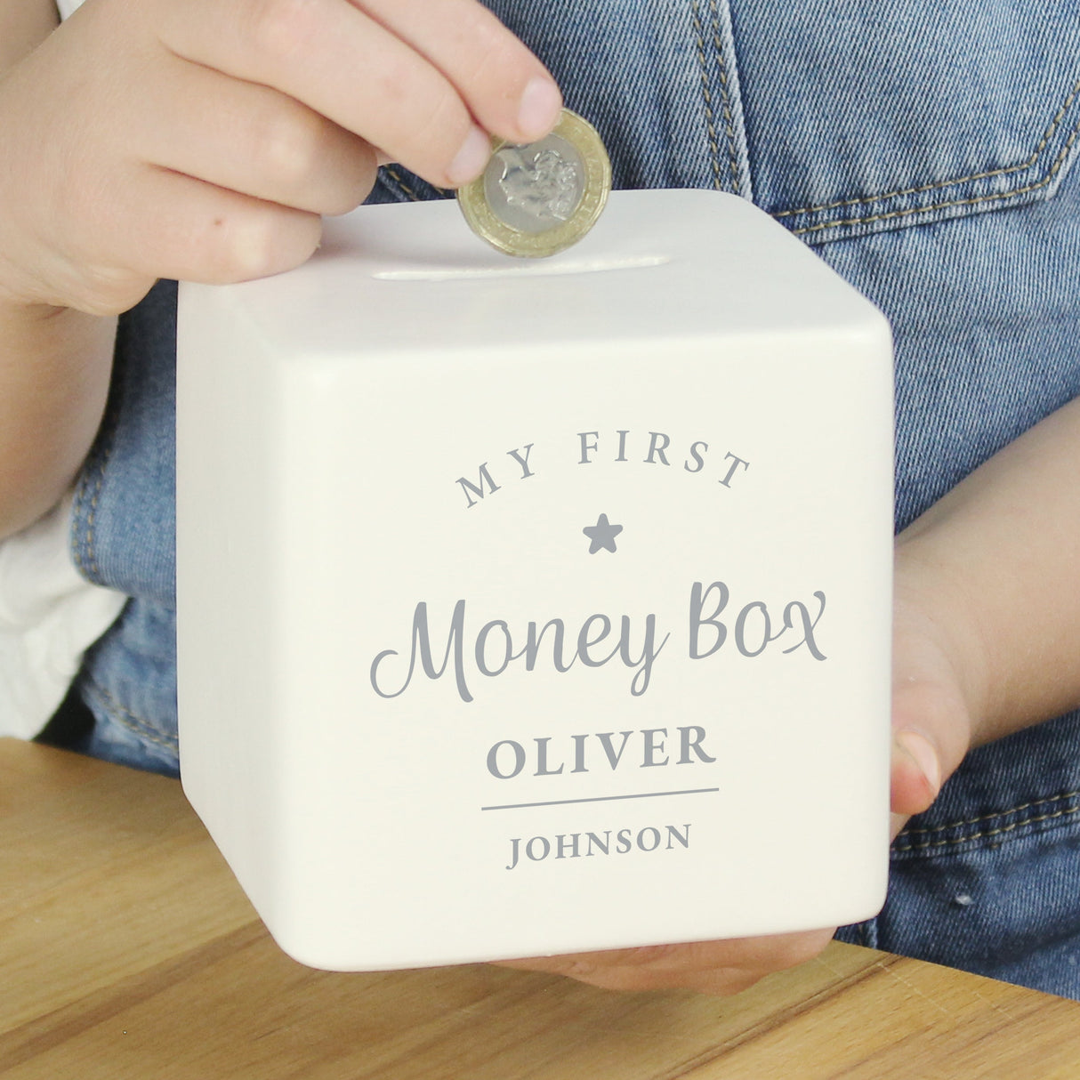 Personalised My First Ceramic Square Money Box: 4 - Money Boxes By Gift Moments