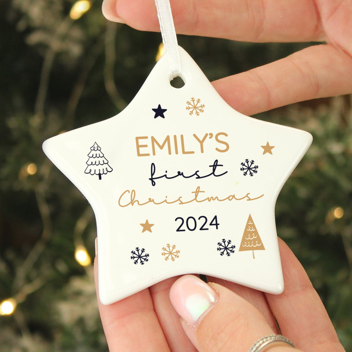 Personalised First Christmas Star Tree Decoration - Shop Christmas Decorations At Gift Moments - 1