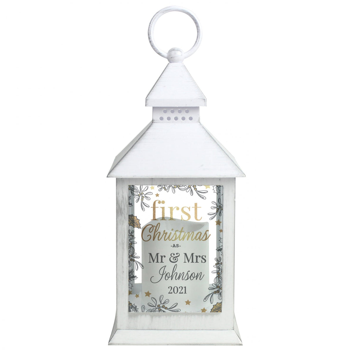 Personalised First Christmas White Lantern: 4 - LED Lighting By Gift Moments