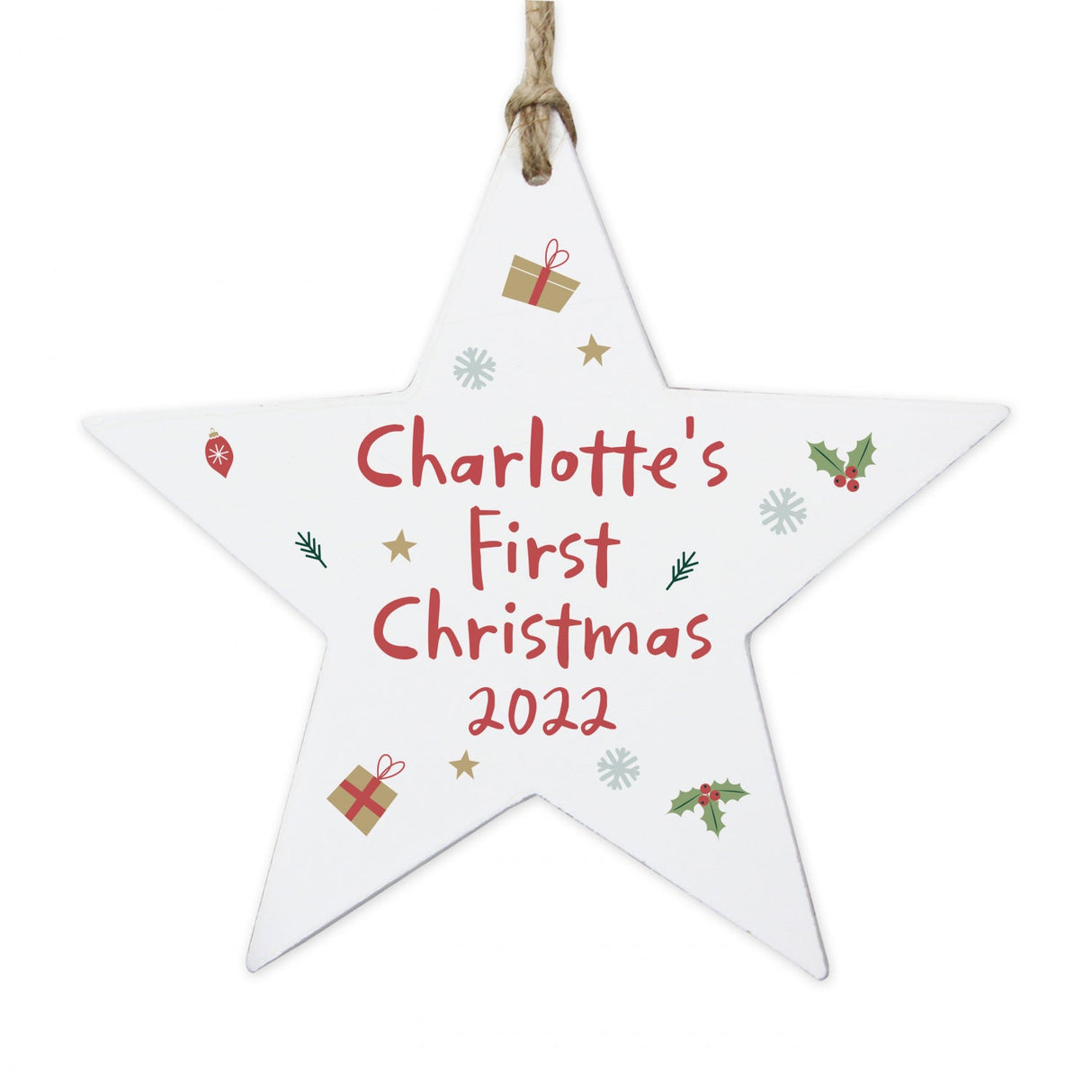 Personalised First Christmas Wooden Star Decoration: 4 - Christmas Decorations By Gift Moments