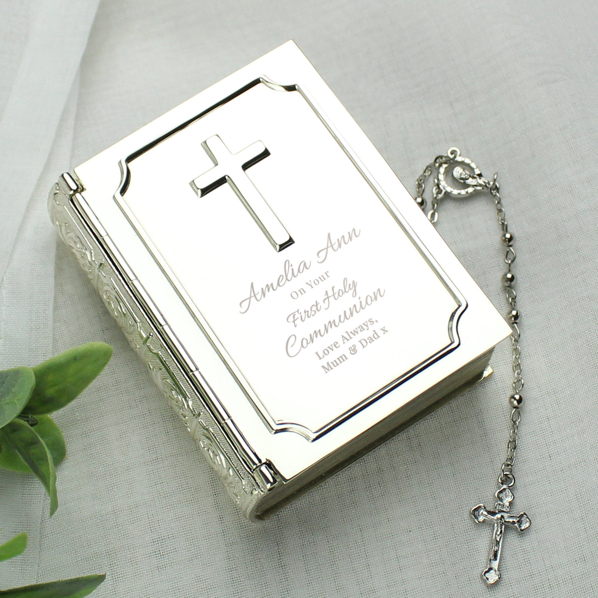 Personalised First Holy Communion Bible Trinket Box with Rosary Beads: 2 - Trinket Boxes By Gift Moments