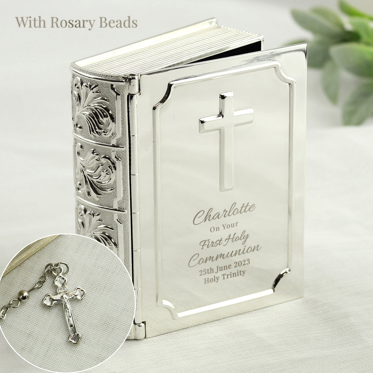 Personalised First Holy Communion Bible Trinket Box with Rosary Beads: 5 - Trinket Boxes By Gift Moments