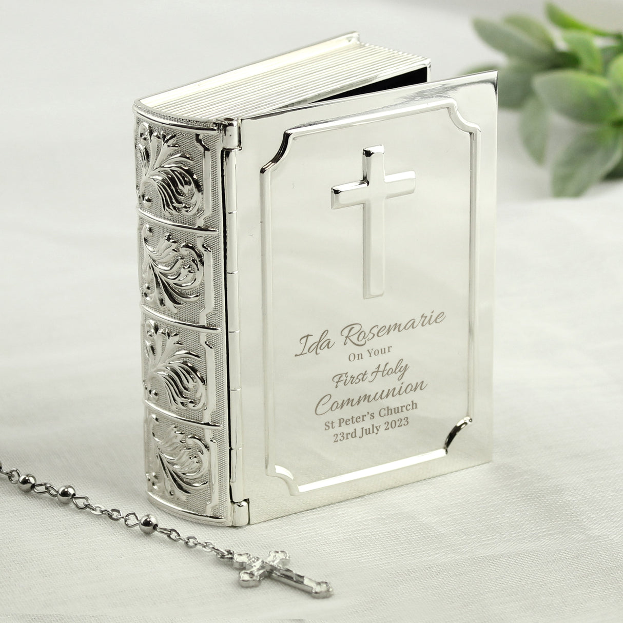 Personalised First Holy Communion Bible Trinket Box with Rosary Beads: 1 - Trinket Boxes By Gift Moments