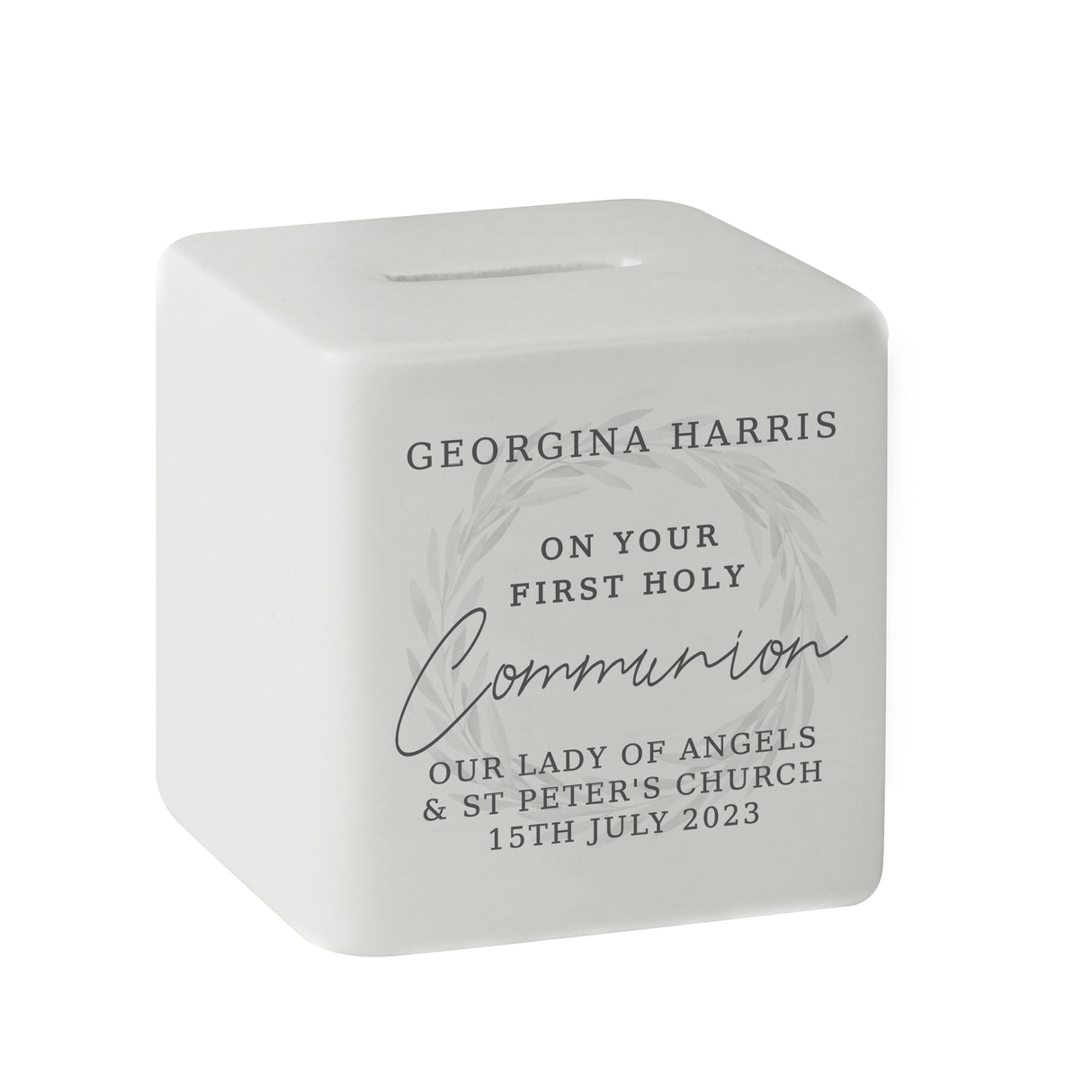 Personalised First Holy Communion Ceramic Square Money Box: 6 - Money Boxes By Gift Moments