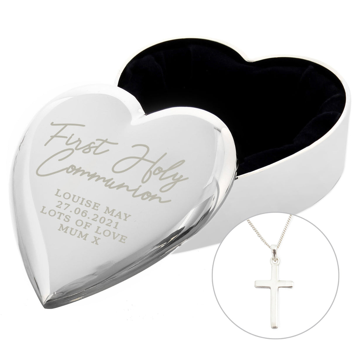 Personalised First Holy Communion Heart Trinket Box & Cross Necklace Set - Shop Necklaces At Gift Moments - 2
