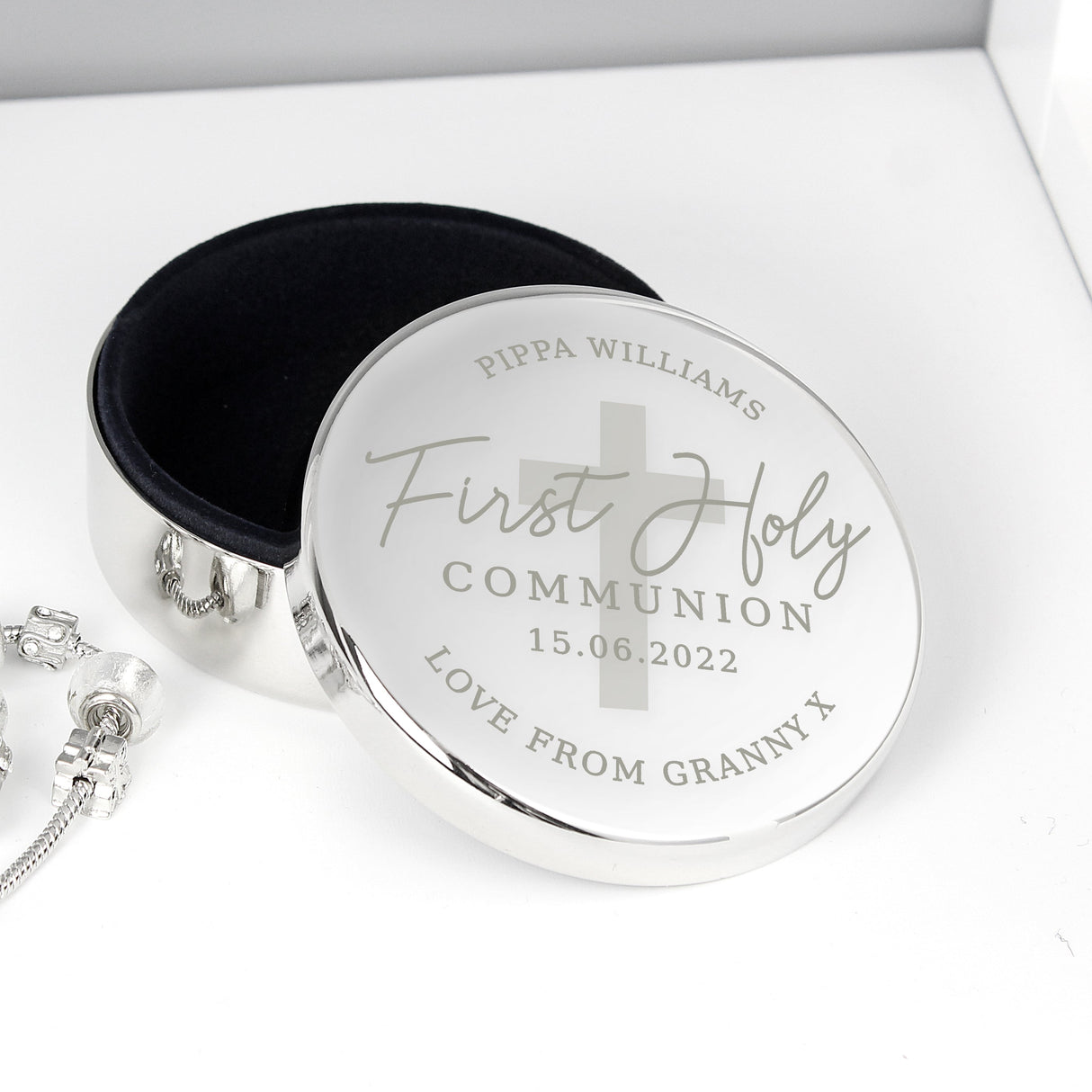 Personalised First Holy Communion Round Trinket Box - Shop Trinket Boxes At Gift Moments - 1